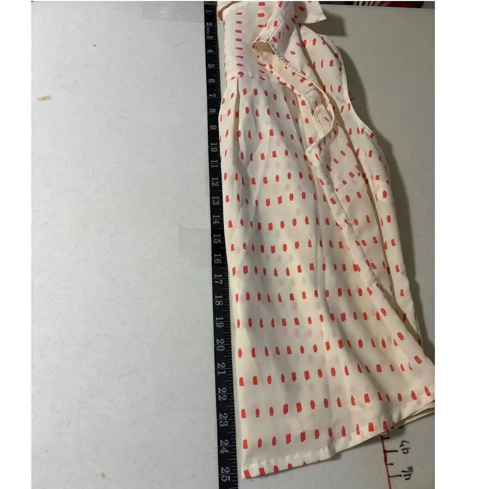 Talbots Nantucket Women's Cream & Orange Dotted Sleeveless Button-Down Blouse SM - Picture 8 of 13